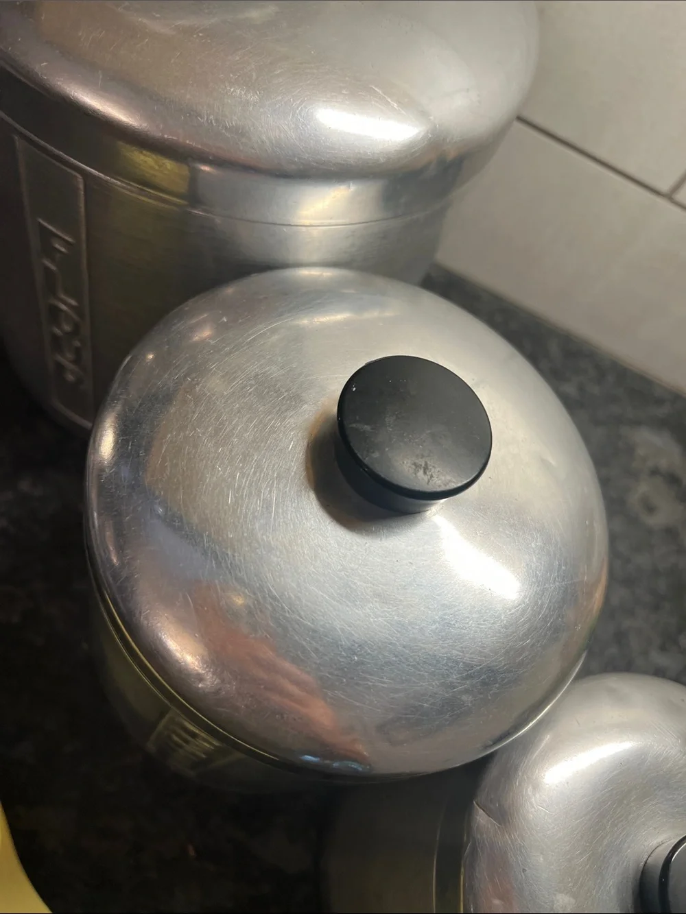 Vintage Aluminum Flour, Coffee & Tea Canister Set with free vintage scoop
